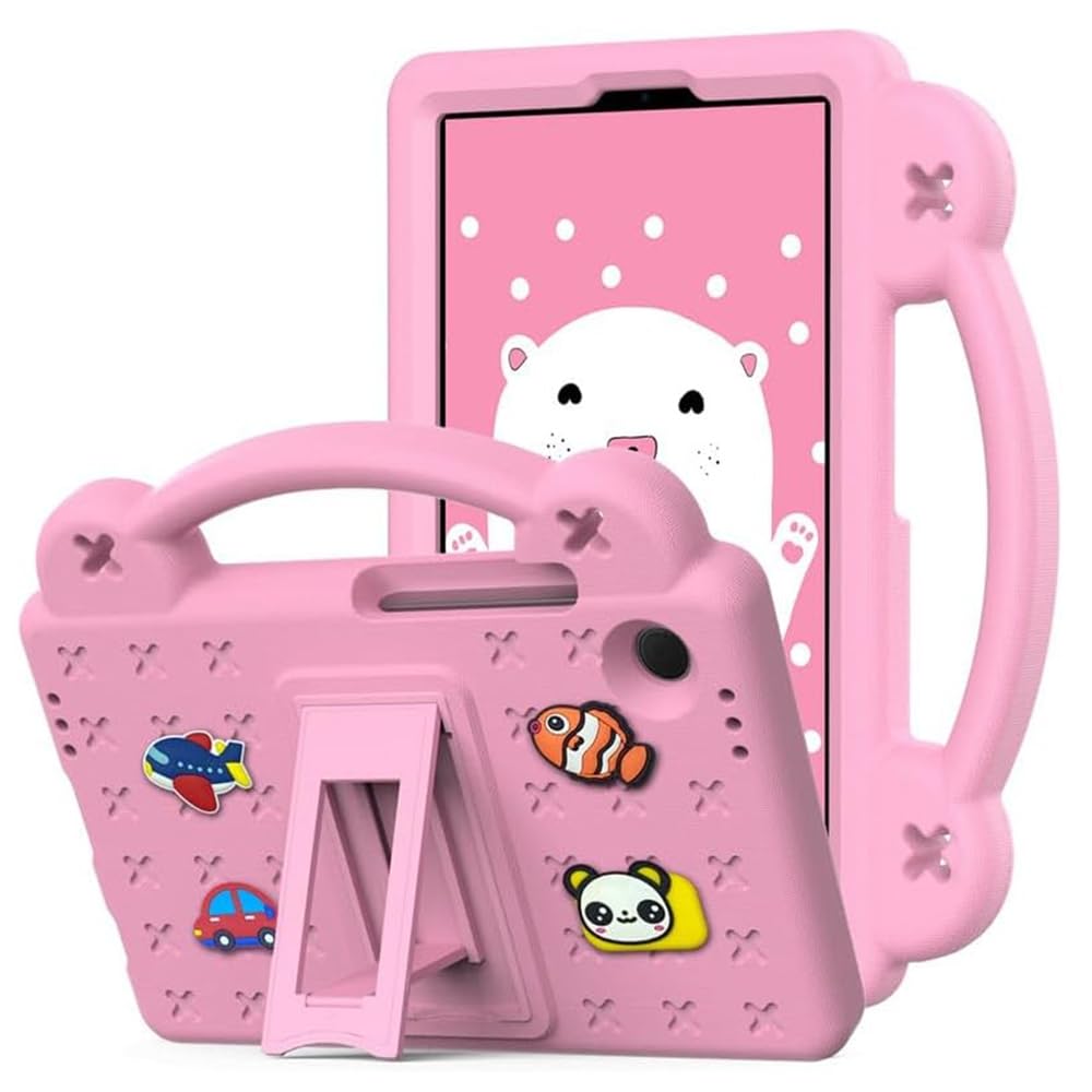 Xspring Kids Tablet Case, Tablet Case Children Friendly, DIY Cute Design, Handle with Stand, EVA Lightweight Protective Cover, Compatible with Galaxy Tab A9, Size 28×18cm (Pink)