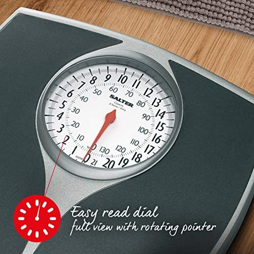 Salter 148 BKSVDR Speedo Dial Mechanical Scale, Oversized Dial for Easy Reading, Large Platform, 136KG Maximum Capacity, No Batteries Required, Accurate & Reliable, Measures in KG or LBS, Black/Silver