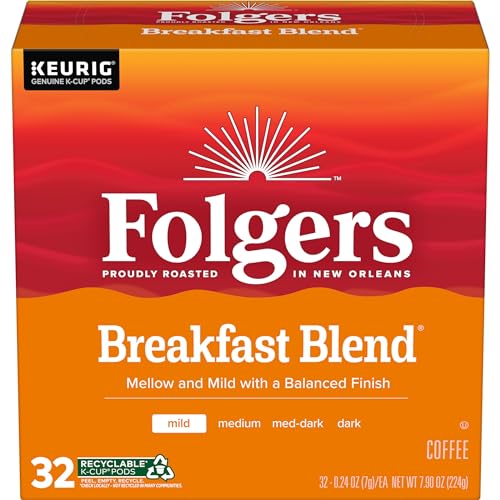 Image of Folgers K Cups Folgers Breakfast Blend Mild Roast Coffee, 128 Keurig K-Cup Pods