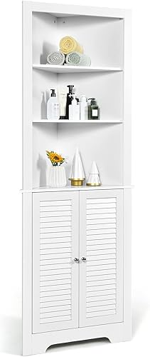 Tangkula Armario de almacenamiento de esquina para baño, gabinete de colección alto independiente con 3 estantes abiertos, organizador de
