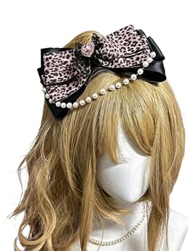 Y2K Goth Sweet Leopard Print Bow Headband Accessories Vintage Animal Print Headband 2000s Pink