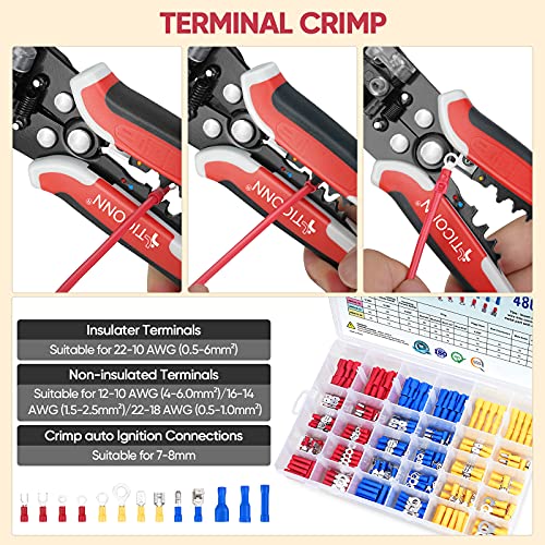 Ticonn Automatic Wire Stripper Tool, 3 In 1 Wire Cutters Crimper Pliers Electrician Tools For 24–10 Awg Wire Stripping, Cutting And Crimping (Red) #TOP3