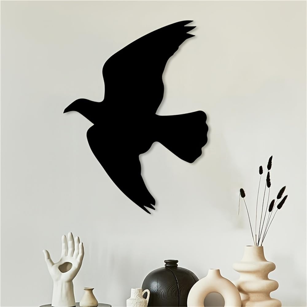 Decoración de pared abstracta contemporánea de metal con forma de pájaro, escultura de colibrí, acabado negro rústico, arte para jardín, interior, exterior, jardín o sala de estar (30 cm/12 pulga