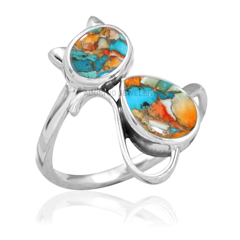 Fine Sterling Silver Ring For Womens Natural Oyster Copper Turquoise Ring Sterling Silver Boho Ring Bezel Set Gemstone Cat Ring