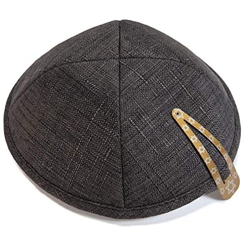 Elegant Linen Dark Grey Kippah Yarmulke Jewish Yamaka Kippa Israel Cap Judaica, Black, 19cm Cover