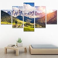 SIGNWIN 5 Panel Canvas Wall Art Modern Art Expressive Farmhouse/Country Landscape Mountain Top Multicolor Photography for Home Decorations Ready to Hang - 60