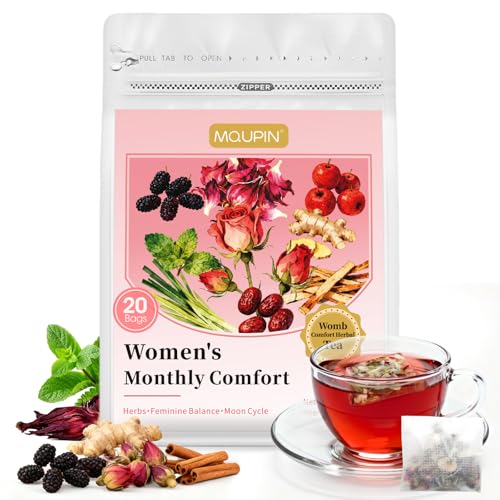 Herbal Tea for Women's Cycle Comfort - Caffeine-Free Cycle Support with Hibiscus, Ginger & Rose for...