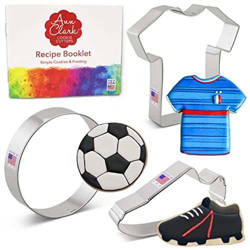 Lot de 3 emporte-pièces en forme de ballon de football fabriqués aux États-Unis par Ann Clark, ballon de football, crampons, maillot