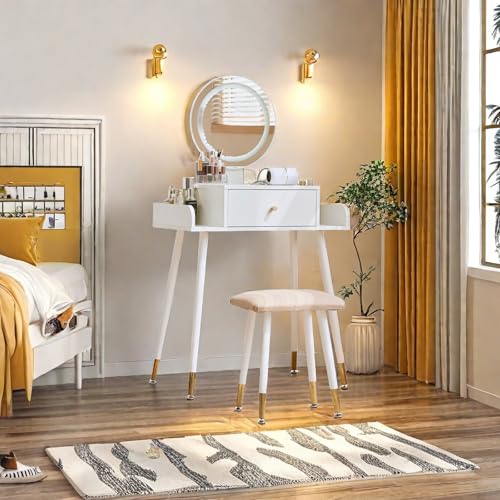 JanflyHome Vanity Desk, White Makeup Vanity Desk with Mirror and