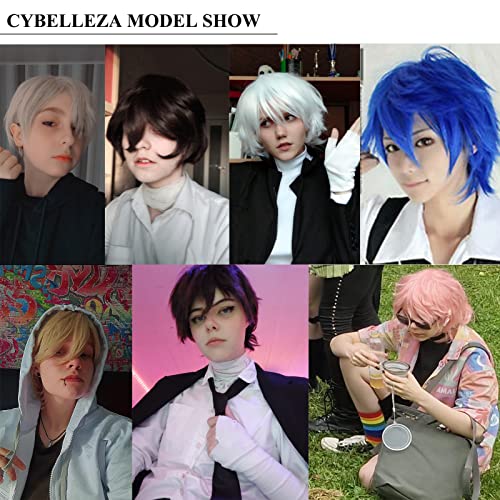 Cybelleza Anime Cosplay Wig - Short Synthetic Curly Straight Layered Fluffy Silver Grey Wig with Free Cap - Image 3