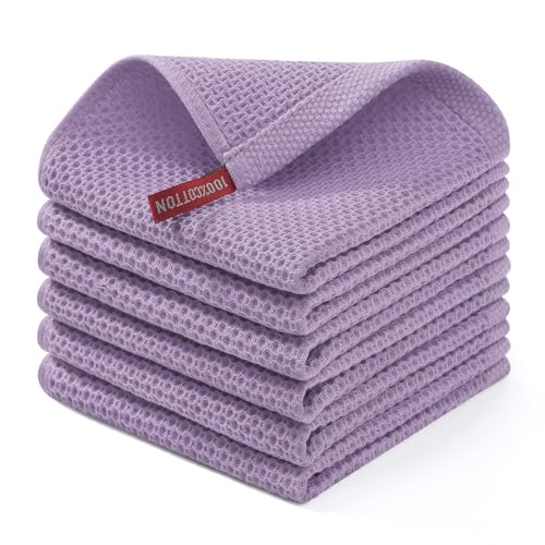 Image of Homaxy 100% Cotton Waffle Weave Kitchen Dish Cloths, Ultra Soft Absorbent Quick Drying Dish Towels, 12 x 12 Inches, 6-Pack, Lavender