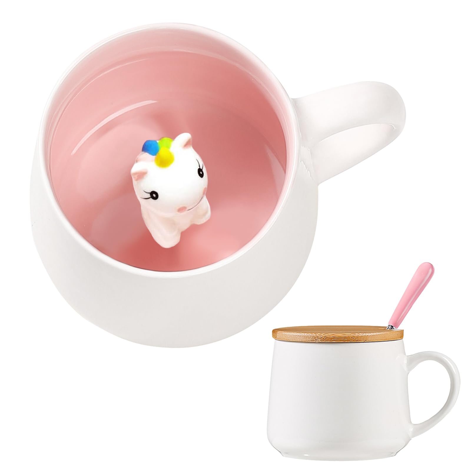 BigNoseDeer Regalos de unicornio para niñas, bonita taza de unicornio con tapa de cuchara, taza de café de unicornio 3D novedosa taza de café para niños, tazas de chocolate, té, leche, regalos de