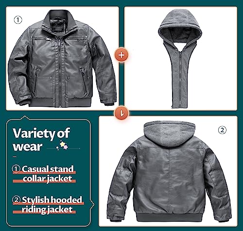 Image of Boy's Faux Leather Jacket Windproof Warm Winter Coat Kids Bomber Outerwear Waterproof PU Motorcycle Jacket
