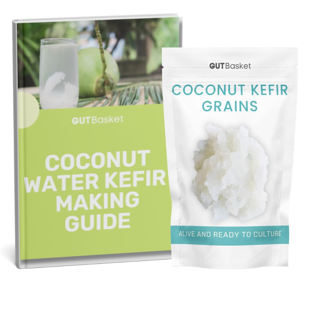 Gutbasket Probiotic Live Coconut Water Kefir Grains, Printed Instructions Booklet and Mesh Strainer| Grains Last Forever| Dedicated Support Team