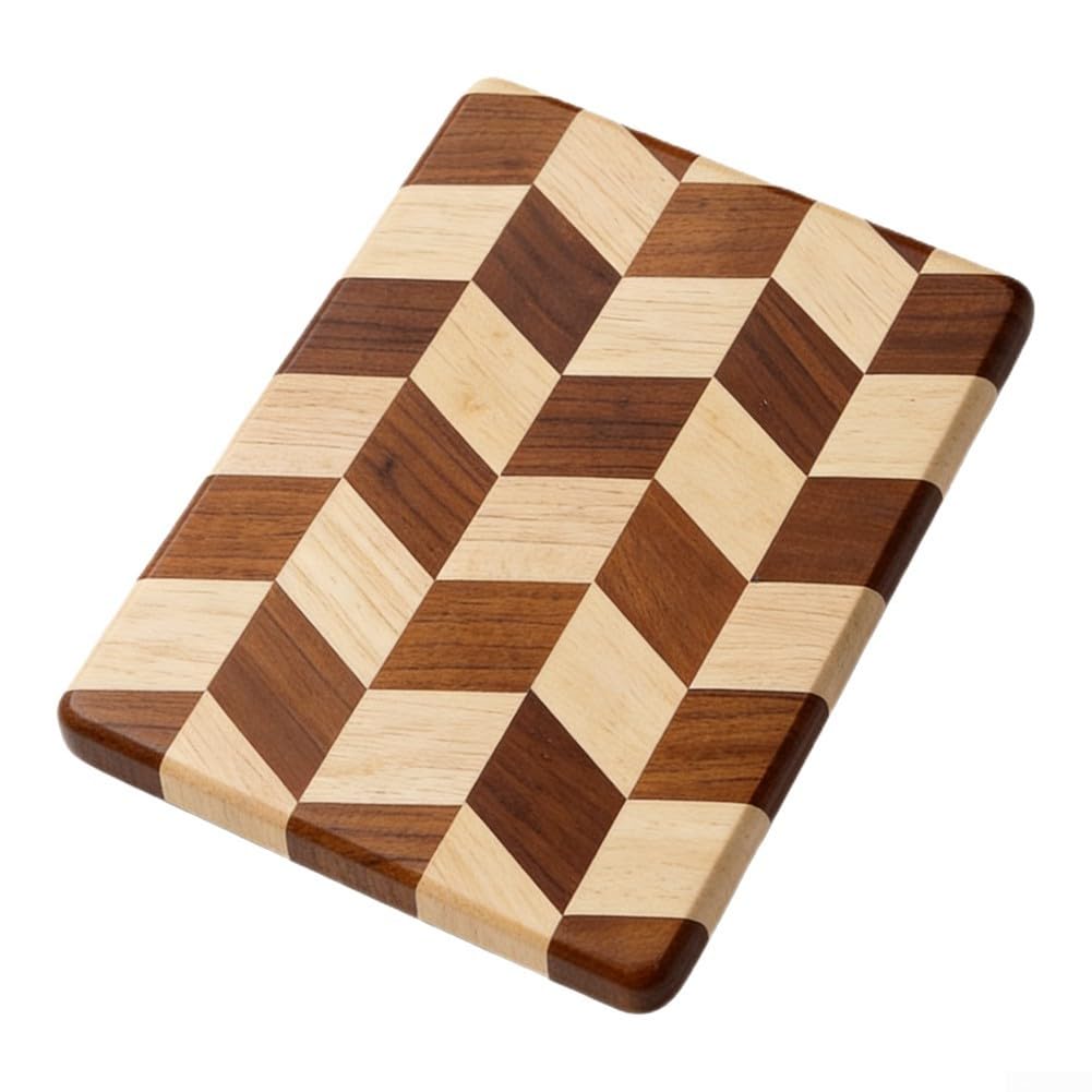 Tagliere in legno, motivo a scacchi, antiscivolo, blocco da cucina in legno di caucciù, 30 x 20 cm, tagliere per verdure, carne e frutta (B)