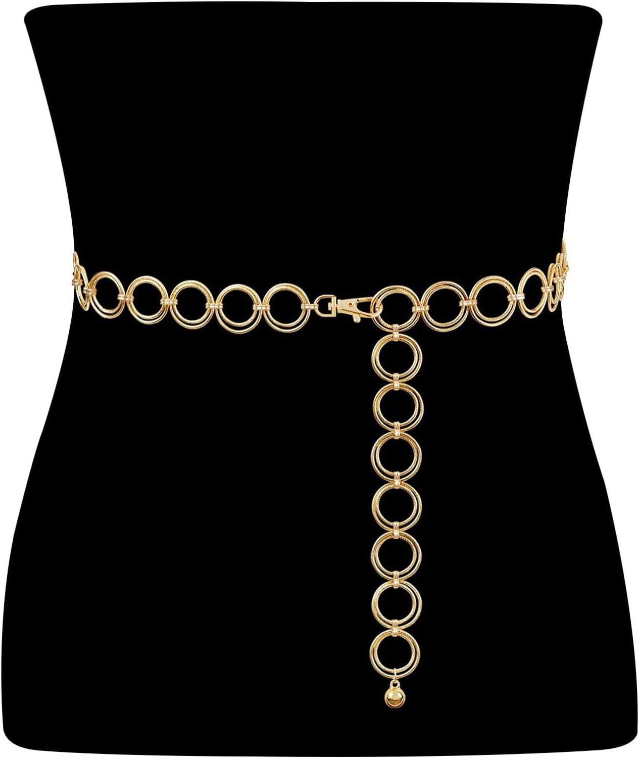 Metal Waist Chain for Women Girls, Adjustable Body Link Belt, Fashion Belly Jewelry Lady's Polished O-Ring, All Over Links Metal Link Chain for Jeans Dresses (Gold)