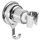Duschkopfhalter 360 Grad drehbar mit Saugnapf und Haken für glatte Flächen, verstellbare Handbrausehalterung für Dusche, Badewanne, Senioren, barrierearmes Badezimmer