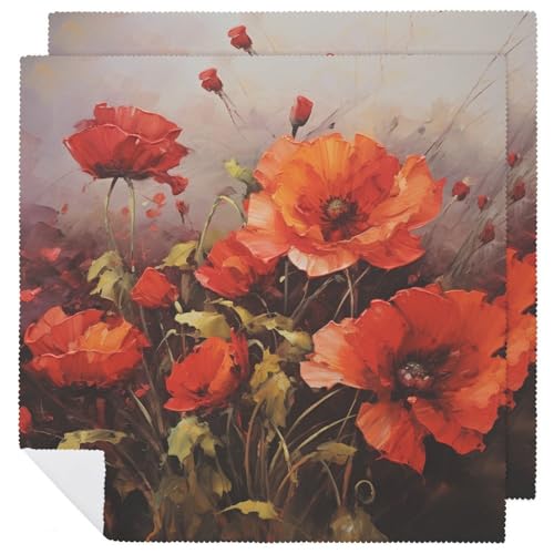 Servilletas de Tela con Flores Rojas Pintura al Óleo miniatura 1