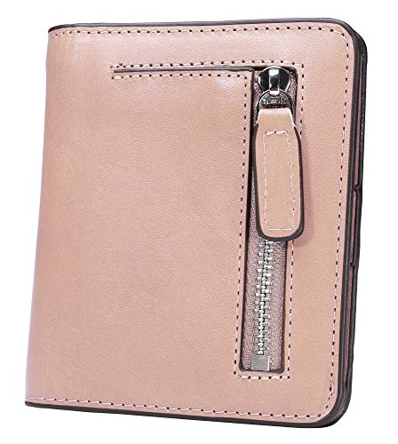 AINIMOER Small Leather Wallet for Women, Ladies Credit Card Holder RFID Blocking Women's Mini Bifold Pocket Purse, Vintage Pink