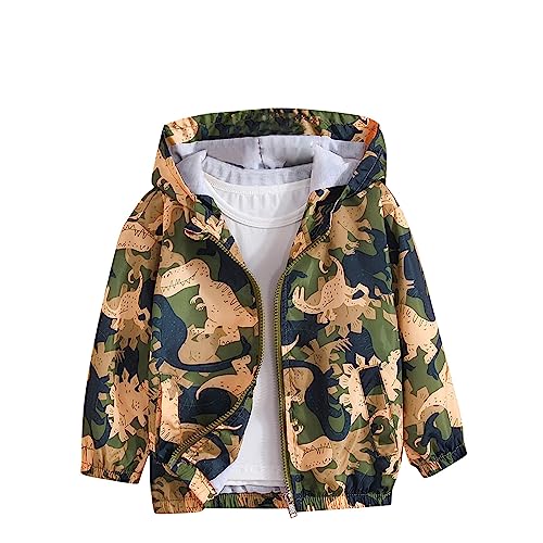 Winter Coats Youth Boys Coat Camouflage Dinosaur Print Jacket Zipper Hooded Windproof Long Sleeve Coats For