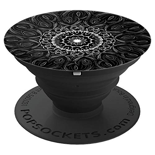 White Mandala On Black Vintage Circular Pattern Hindu Gift PopSockets Supporto e Impugnatura per Smartphone e Tablet