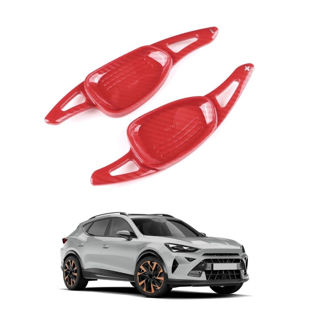 MAUXpIAO ABS Steering Wheel Rocker Extension Shift Paddles, for Seat Cupra Leon, Ateca, Formentor (2021-2025), Interior Gear Paddle Accessory rewr/Red Carbon Fibre Pattern/A