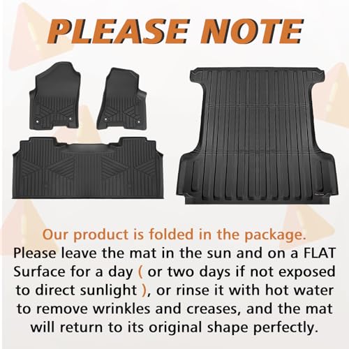 Image of TripleAliners Truck Mat Compatible with 2019-2026 RAM 1500 5.7FT Accessories, Truck Bed Mat Heavy Duty Custom Fit All Weather Protection TPE Pickup Liner, with Floor Mats