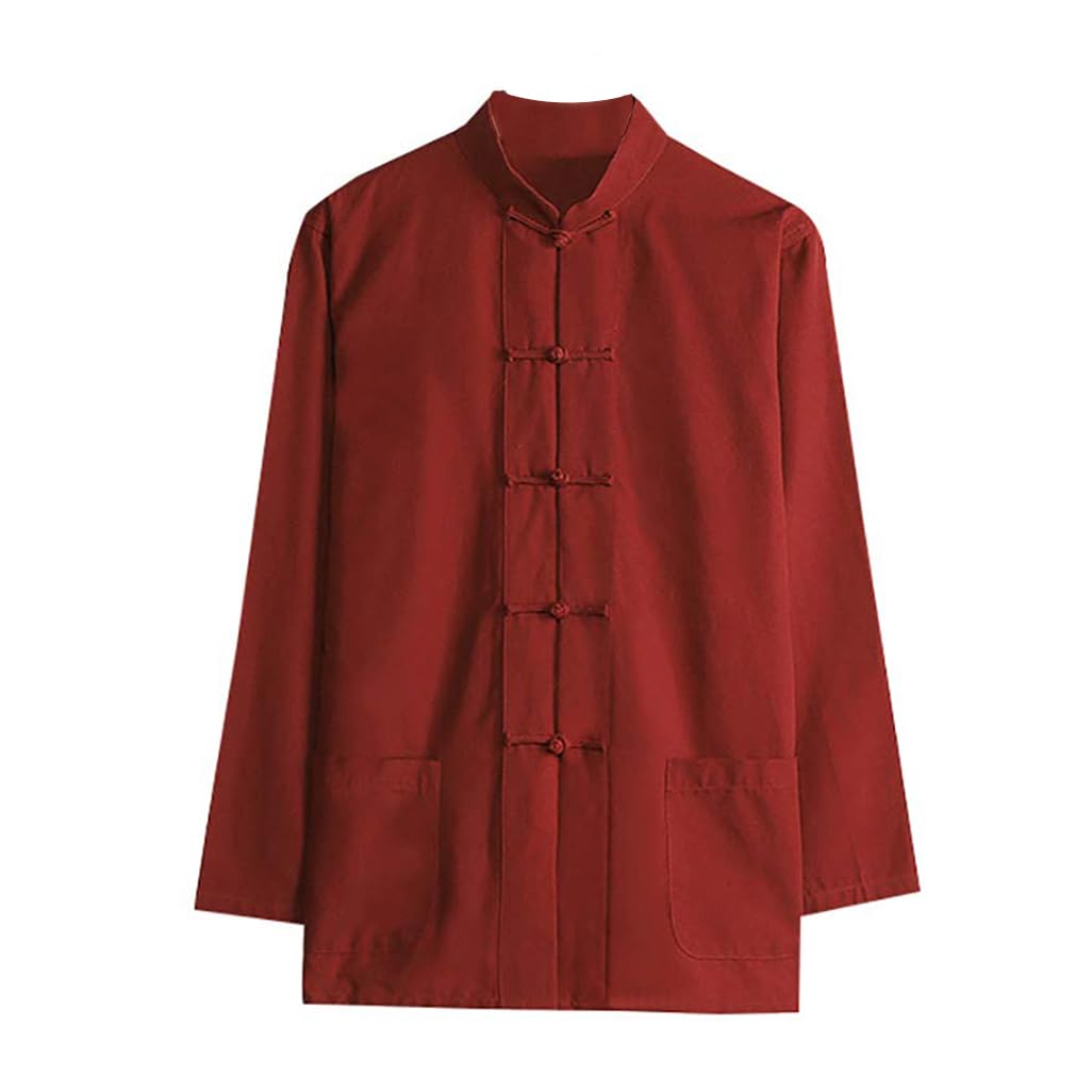GVILTY Casa Cinese Tradizionale a Maniche Lunghe Di Cotone Kung Fu Abbigliamento Camicia Da Arte Marziale a Maniche Lunghe In Cotone In Cotone Tai Chi Vestito Ala Chun Unif red-XXL