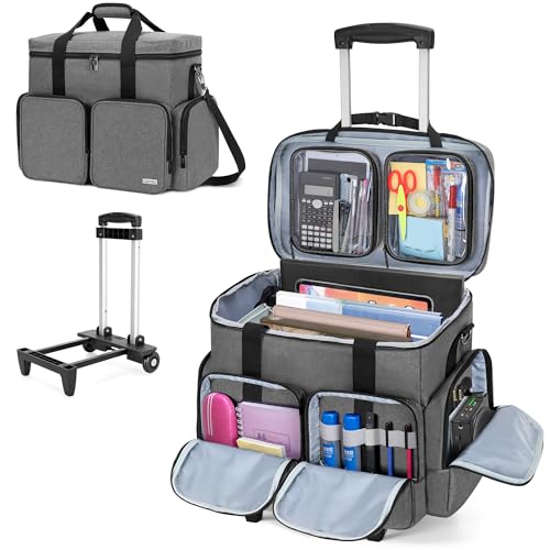 CURMIO Rolling Teacher Tote Bag with Padded Laptop Compartment for up to 15.6 Inches Laptop, Wheeled...