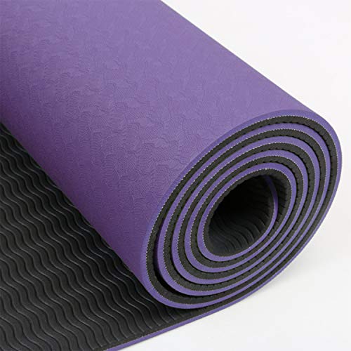 Image of IRIS TPE Fitness Non-Slip Double Sided Mat for Hot Yoga Pilate Gymnastics (72 inch x 24 inches x 6 mm, Light Purple and Black)