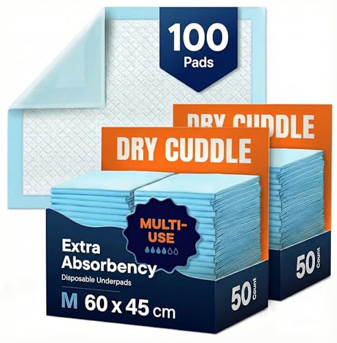DryCuddle Disposable Changing Mat Baby [100 Pack] Ultra Absorbent Leakproof Diaper Changing Mat 60x45 cm Soft Waterproof Underpads for Newborns Postpartum Maternity & Incontinence Protection