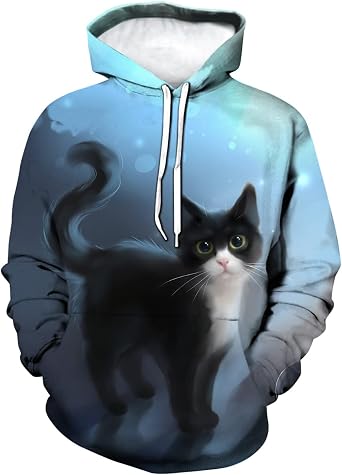 Womens Cat Hoodie Autumn Winter Long Sleeve Pullover Animal Theme Sweatshirt Cute Realistic Graphic Hoodie