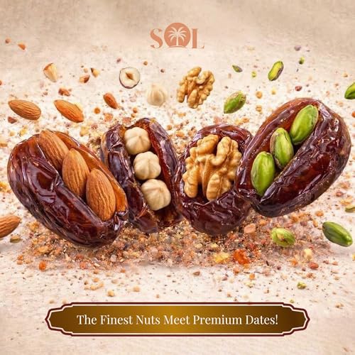 Image of Premium Dates Gift Box with Assorted Nuts - Stuffed Khajoor with Almond, Pistachio, Hazelnut & Walnut | Healthy Dry Fruit Snack | Luxury Gift Pack (24 Pcs)