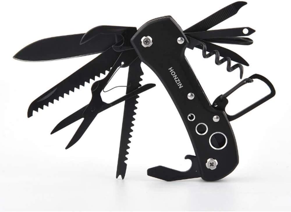 HONZIN Multitool Knife Camping 15 in 1 Multi Purpose Pocket Tool Antirust Black Oxide Swiss Style Pocket Knife for Survival Fishing Car Travel - Image 2