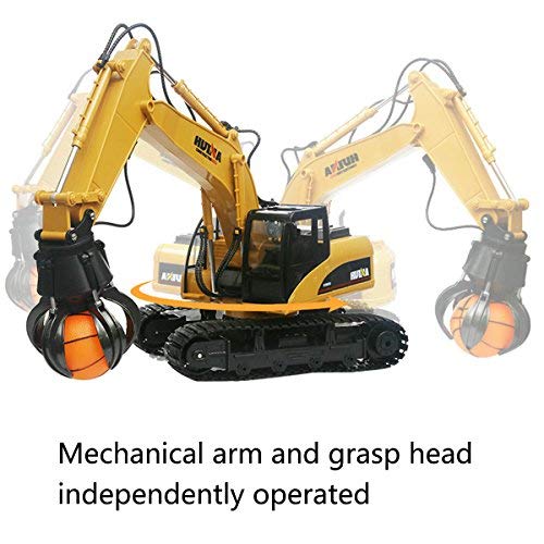 Fistone RC Truck Timber Grab Loader Crawler Material Handler Alloy Gripper Engineer Machine 2.4G Construction Vehicle Remote Control Tractor Excavator with Recharging Battery Hobby Toys for Kids