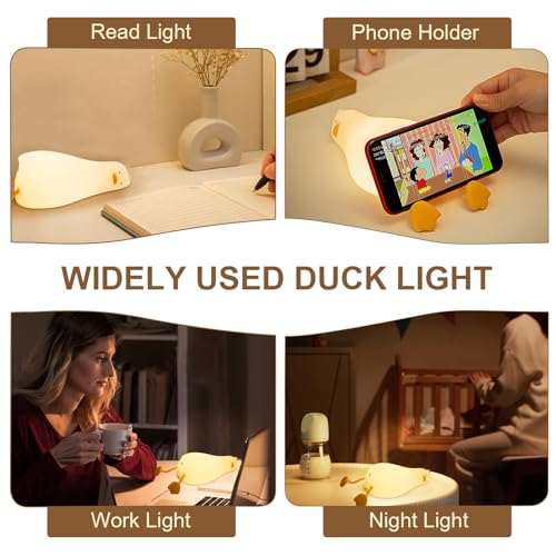 Image of Benson Squishy Lying Flat Duck Night Light, Silicone Touch Control Nursery Nightlight for Breastfeeding, Dimmable Toddler Sleep Aid Lamp, Kawaii Room Decor Gift