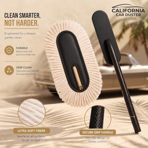 Image of Car Duster Brush with Extendable Handle | Soft Cotton Car Cleaning Duster | Scratch Free Dust Remover for Car, SUV, Bike & Home | Reusable Washable Cleaning Brush