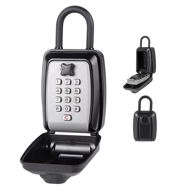Key Lock Box with Combination Lock 12-Digits Password Code Large Capacity Wall Mounted Hanging Car Window Box Safe Case Storage Padlock Shackle Spare Emergency Security Waterproof (Hanger)