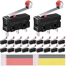 20Pcs Momentary Micro Limit Switch 5A 125V 250V AC SPDT 1NO 1NC 3Pin 19mm Short Hinge Roller Levr Arm Switch Snap Action Button Type with Terminal Wires for Electronic Product Home Appliance