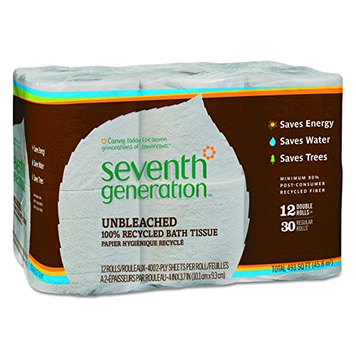 Seventh Generation 13735CT Natural Unbleached 100% Recycled Bath Tissue, 2-Ply, 400 Sheet Per Mega Roll (Case of 48)