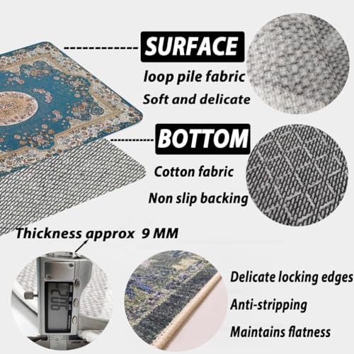 Tapis antidérapant bleu lavable pour sécuriser et décorer le salon - 4