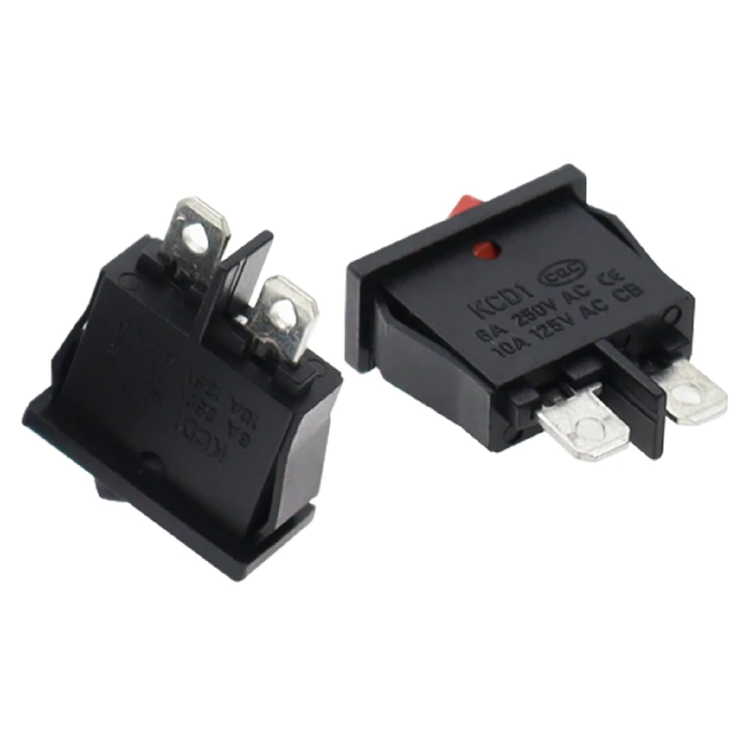 KCD1-110 Rocker Switch Red Black 2 Pin 2 Position 6A 250VAC Thin Flat Shape 9.5x21MM Small Switch for Instruments (Red)