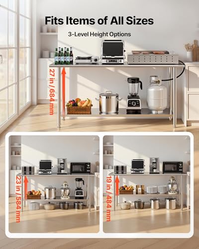 Image of VEVOR Stainless Steel Work Table, 24x72 Inch Food Prep Table, Commercial Kitchen Workstation with Adjustable Undershelf, Metal Heavy Duty Utility Worktable, for Restaurant Home Hotel Garage Outdoor