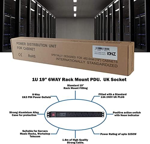 IONZ 7 Way 13A PDU 1U Switched 19" Inch Standardised Horizontal Power Distribution Unit