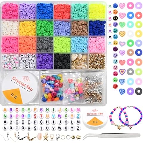 4600+ Pcs Clay Beads Bracelet Making Kit, KidsPark 20 Colours Round Polymer Clay Spacer Beads for DIY Bracelet Jewelry Necklace Earring Making, 6mm Heishi Flat Clay Bead Craft Kit for Kids Adults Cover