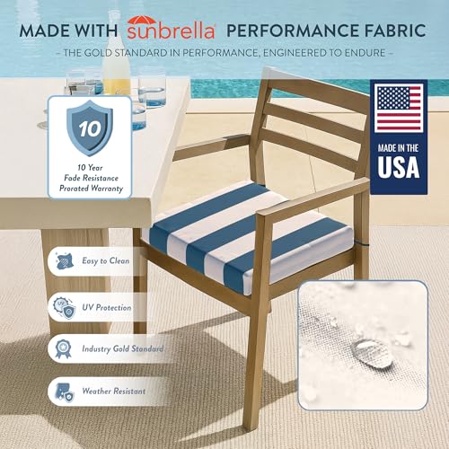 California Umbrella Outdoor Replacement Patio Chair Pad Set of 2, 18 x 18 Inch, Premium Outdoor Memory Foam, Fade Resistant, Sunbrella Fabric, Fabric Ties, Cabana Regatta - Image 4