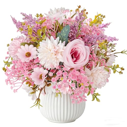 Image of 22 Pcs Pink Artificial Flowers Peony Hydrangea Faux Gypsophila Artificial Pink Rose Baby's Breath Bouquet Fake Plants Silk Flowers For Wedding Bridal Bouquets Party Centerpieces,Craft DIY Home Decor