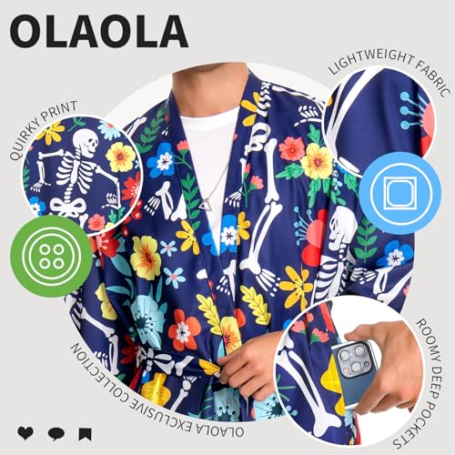 Image of OLAOLA Men Lightweight Kimono Robe with Belt Japanese Style Robe Jacket Casual Open Front Long Cardigan Cape Coat Outwear