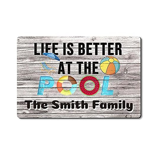 Personalized Custom Name Pool Doormat, Welcome to Our Pool, Summer Pool Party Decor, Funny Swimming Pool Door Mat Area Rug 24" x 16" for Home Yard Indoor Outdoor Home Entrance A1-01072120