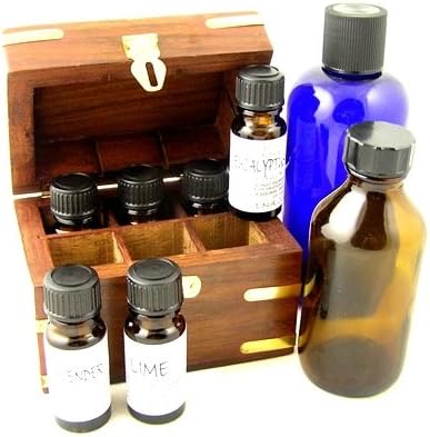 Aromatherapy Starter Kit Gift Box with 6 x 10ml essential oils, 1 x 250ml carrier oil and a hand made 10ml bottle wooden storage box- Packed in a card box by Aromatheraphy starter kit